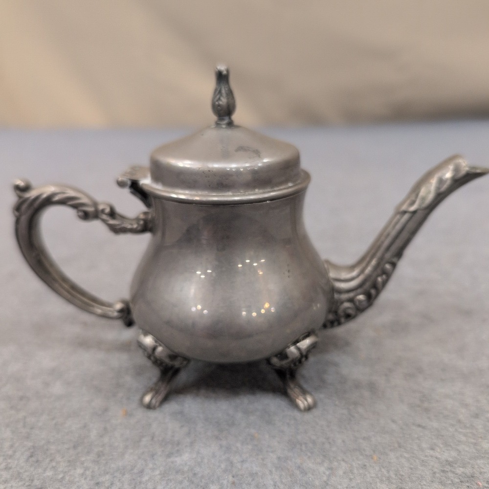 Vintage Miniature Silver Tone Footed Teapot Hinged Lid Ornate‎ Collectible Decor - Picture 3 of 10